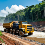 **

"A bustling gold mining operation in the Guyana rainforest. Fully clothed miners work machinery beside a river. In the background, dense green jungle and a clear blue sky. Safe for work, appropriate content, professional, perfect anatomy, natural proportions, high quality."

**
